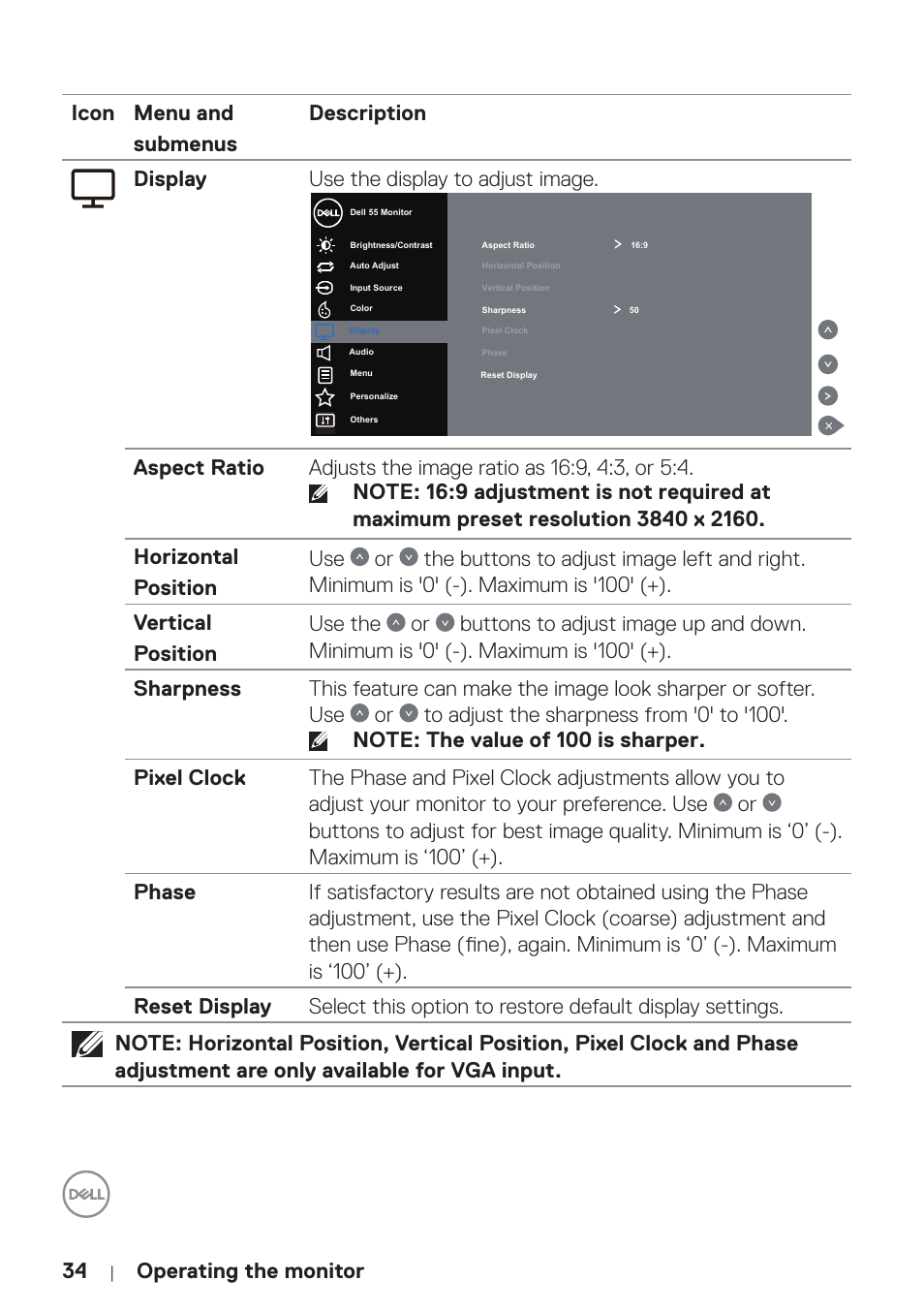 Dell P5524Q 55" UHD 4K Commercial Monitor User Manual | Page 34 / 68