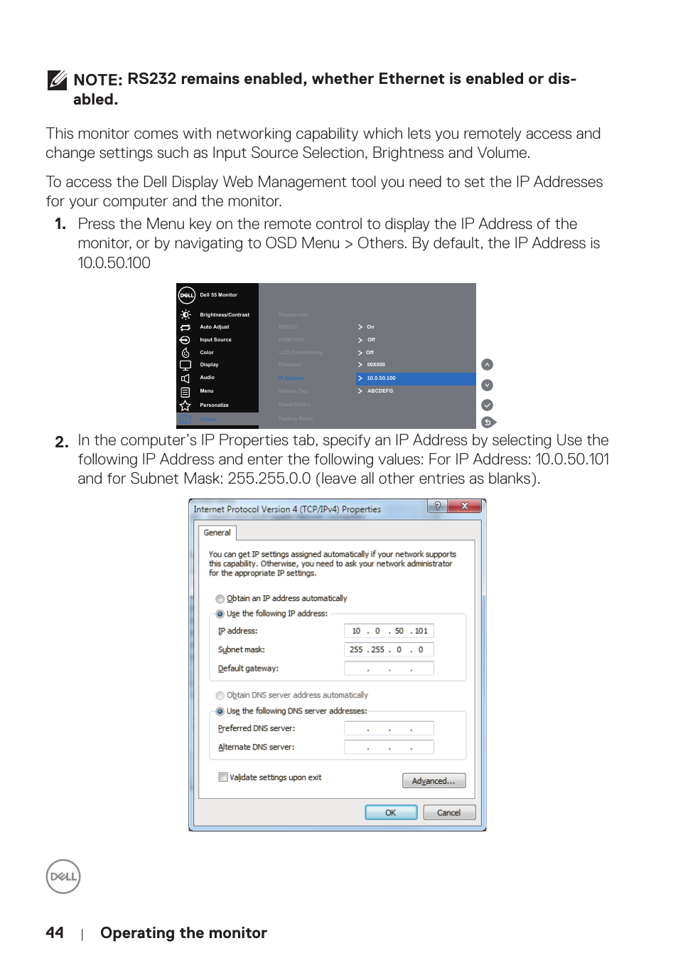 Operating the monitor | Dell P5524Q 55" UHD 4K Commercial Monitor User Manual | Page 44 / 68