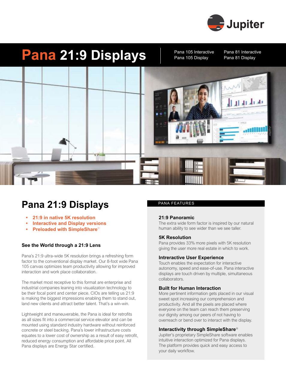 Jupiter Systems Pana 81 21:9 Ultra-Wide 81" 5K Commercial LCD Display User Manual | 2 pages