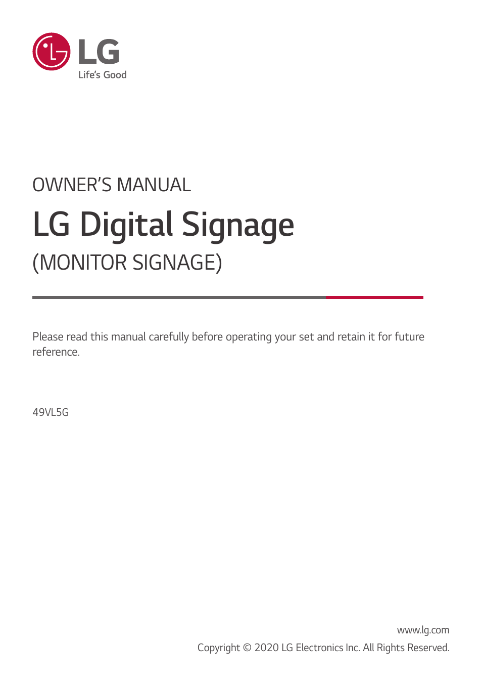 LG VL5G-M 49" Full HD IPS LED Video Wall Display User Manual | 37 pages