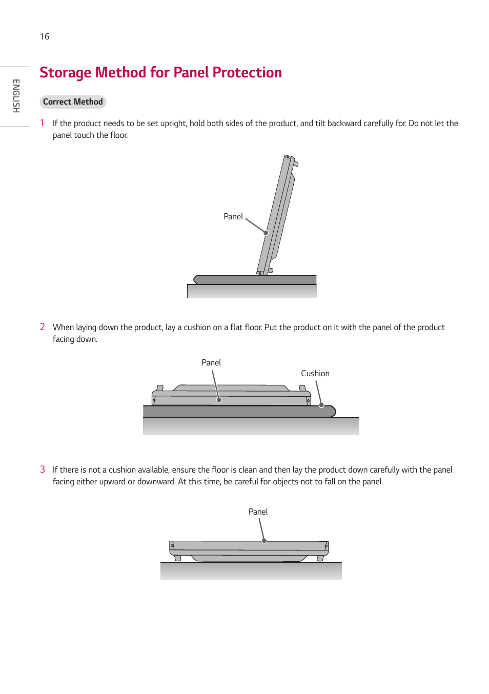 Storage method for panel protection | LG VL5G-M 49" Full HD IPS LED Video Wall Display User Manual | Page 16 / 37