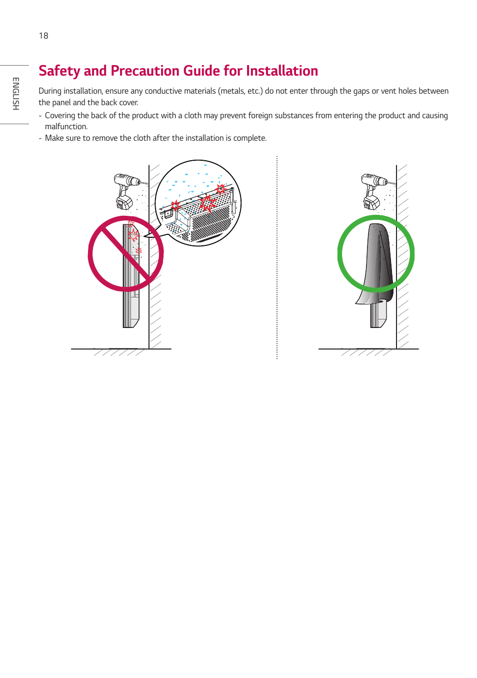 Safety and precaution guide for installation, Safety and precaution guide, For installation | LG VL5G-M 49" Full HD IPS LED Video Wall Display User Manual | Page 18 / 37