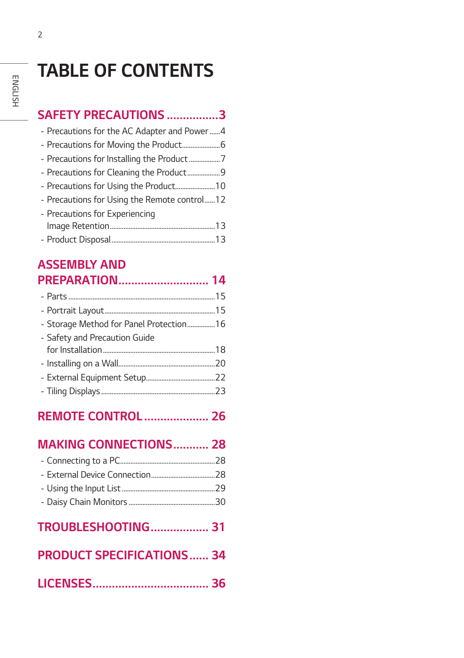 LG VL5G-M 49" Full HD IPS LED Video Wall Display User Manual | Page 2 / 37