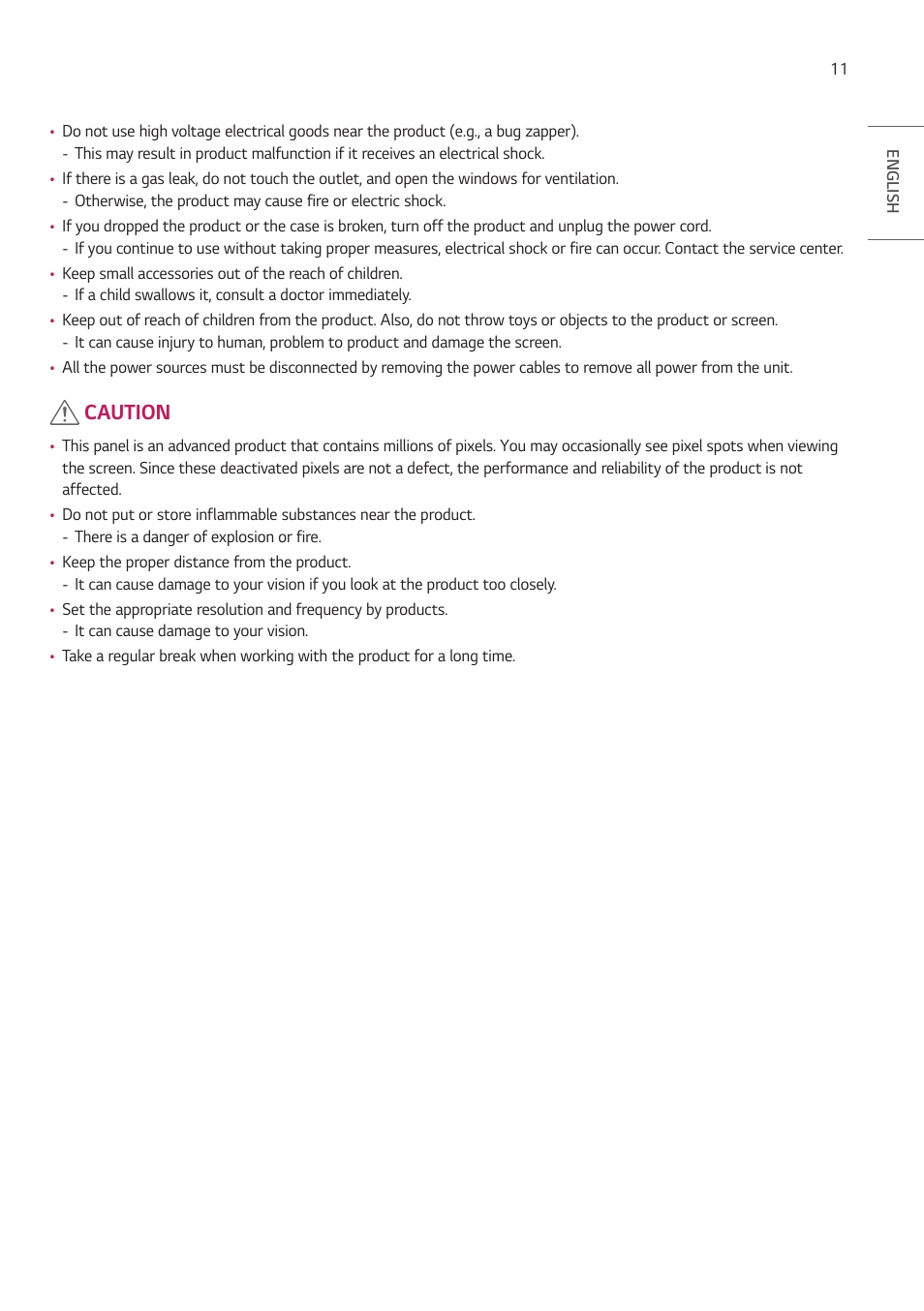 Caution | LG 55TC3CG-H 55" 4K UHD HDR Touchscreen Commercial Monitor User Manual | Page 11 / 153