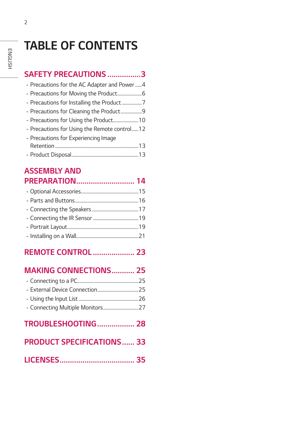 LG 55TC3CG-H 55" 4K UHD HDR Touchscreen Commercial Monitor User Manual | Page 2 / 153