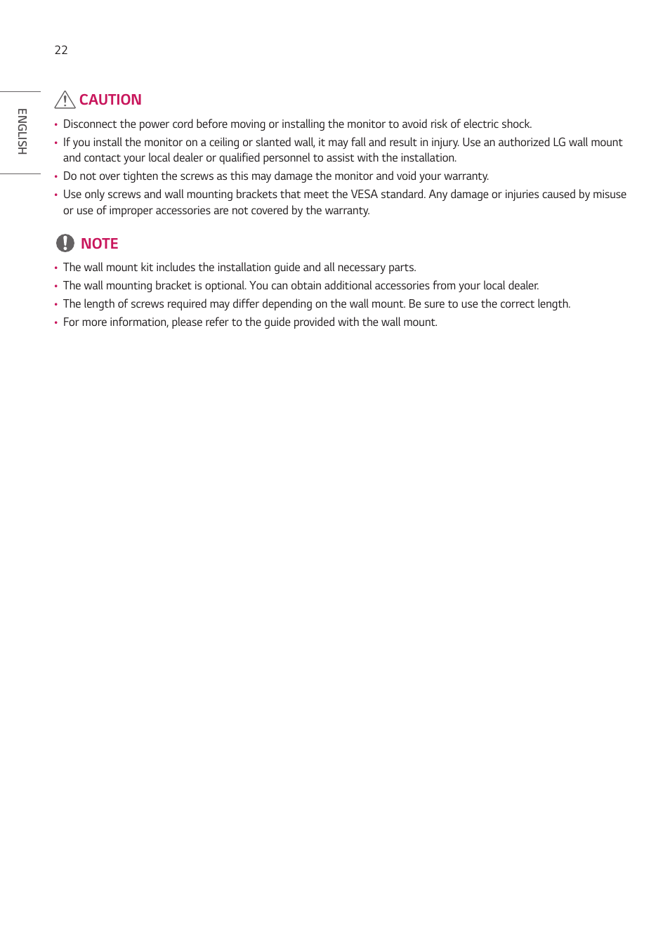 Caution | LG 55TC3CG-H 55" 4K UHD HDR Touchscreen Commercial Monitor User Manual | Page 22 / 153