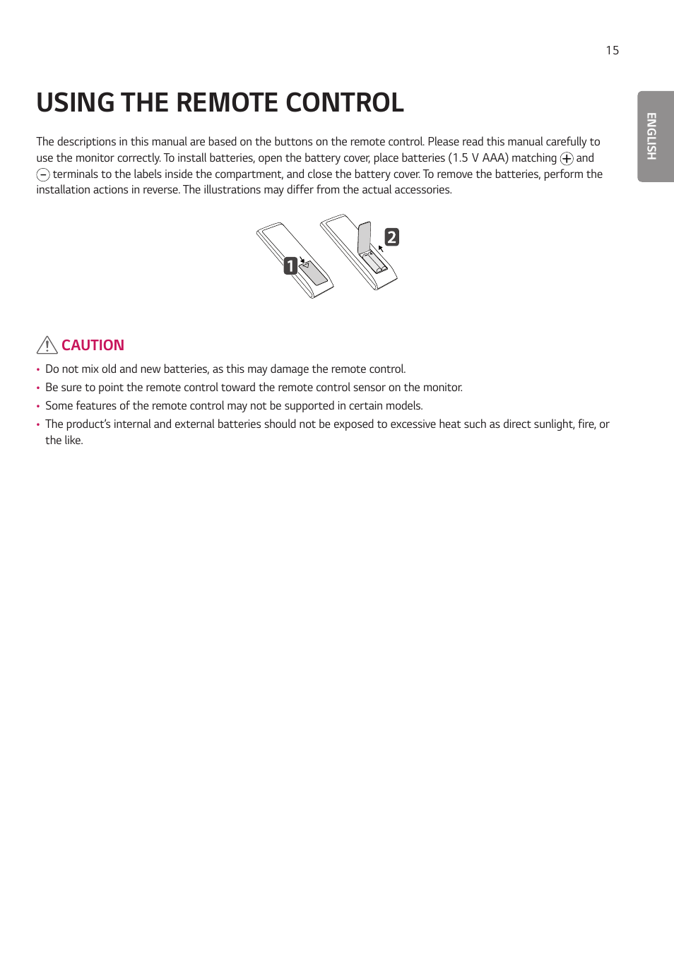 Using the remote control | LG 55TC3CG-H 55" 4K UHD HDR Touchscreen Commercial Monitor User Manual | Page 51 / 153