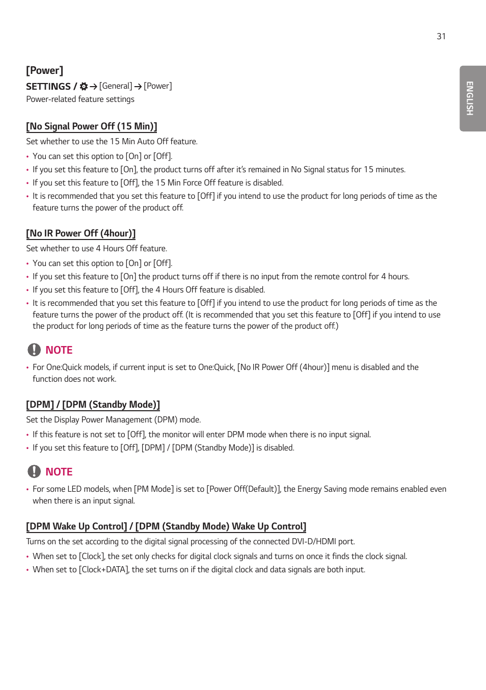 Power | LG 55TC3CG-H 55" 4K UHD HDR Touchscreen Commercial Monitor User Manual | Page 67 / 153