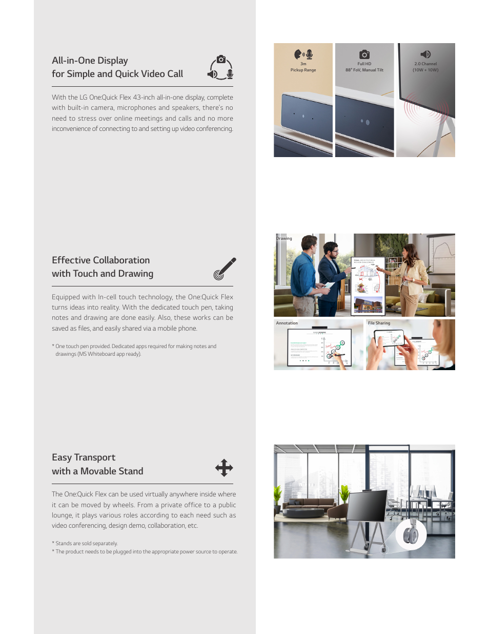 All-in-one display for simple and quick video call | LG One:Quick Flex 43" 4K UHD All-in-One Commercial IPS LED Touch Display User Manual | Page 2 / 6