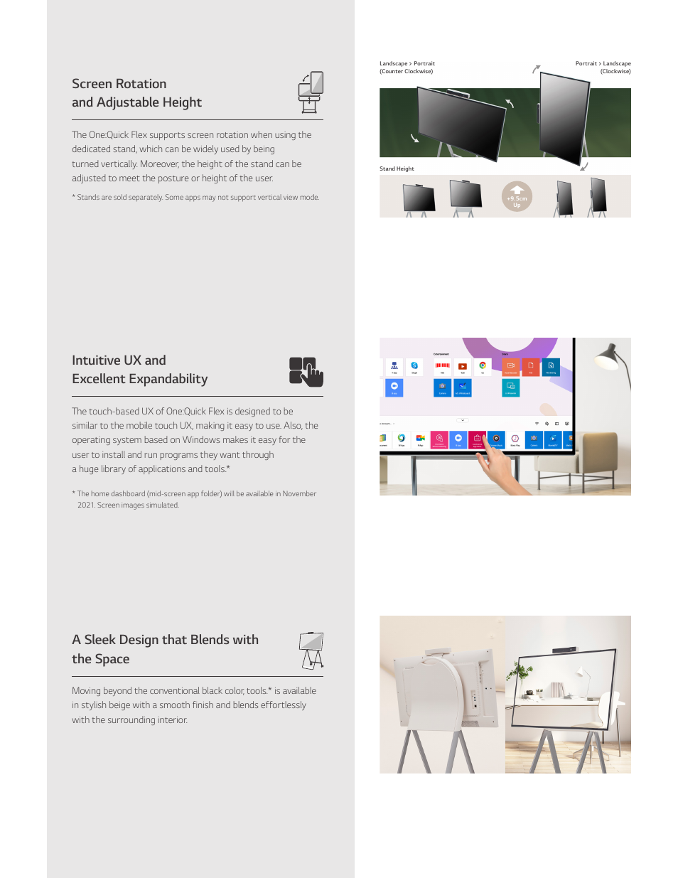 Screen rotation and adjustable height | LG One:Quick Flex 43" 4K UHD All-in-One Commercial IPS LED Touch Display User Manual | Page 3 / 6