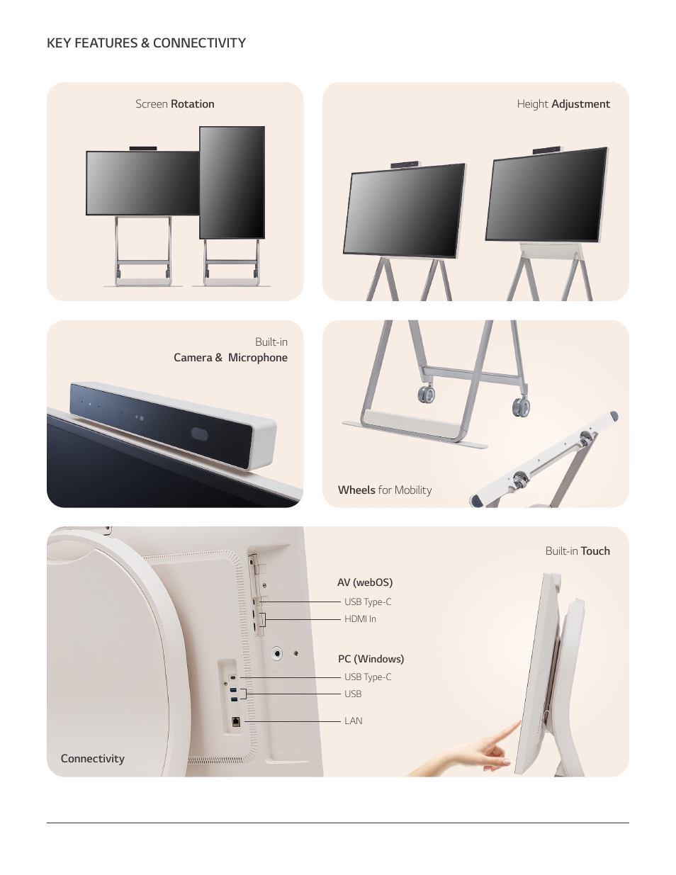 Key features & connectivity | LG One:Quick Flex 43" 4K UHD All-in-One Commercial IPS LED Touch Display User Manual | Page 5 / 6