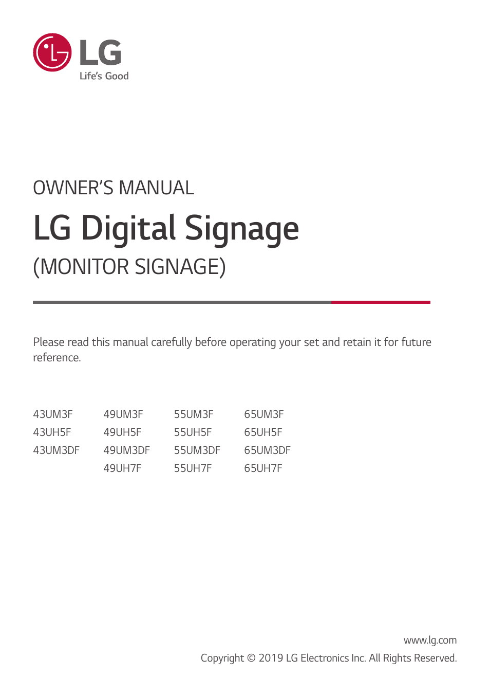 LG UH5F-H 65" Class 4K UHD Digital Signage & Conference Room SmIPS LED Display User Manual | 39 pages