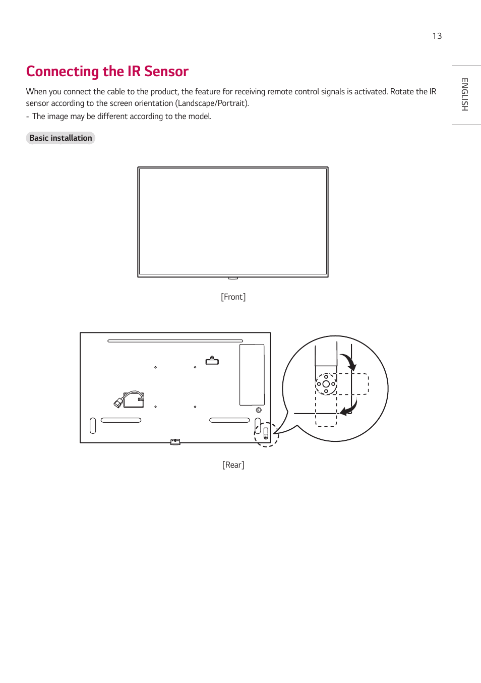 Connecting the ir sensor | LG UH5F-H 65" Class 4K UHD Digital Signage & Conference Room SmIPS LED Display User Manual | Page 13 / 39