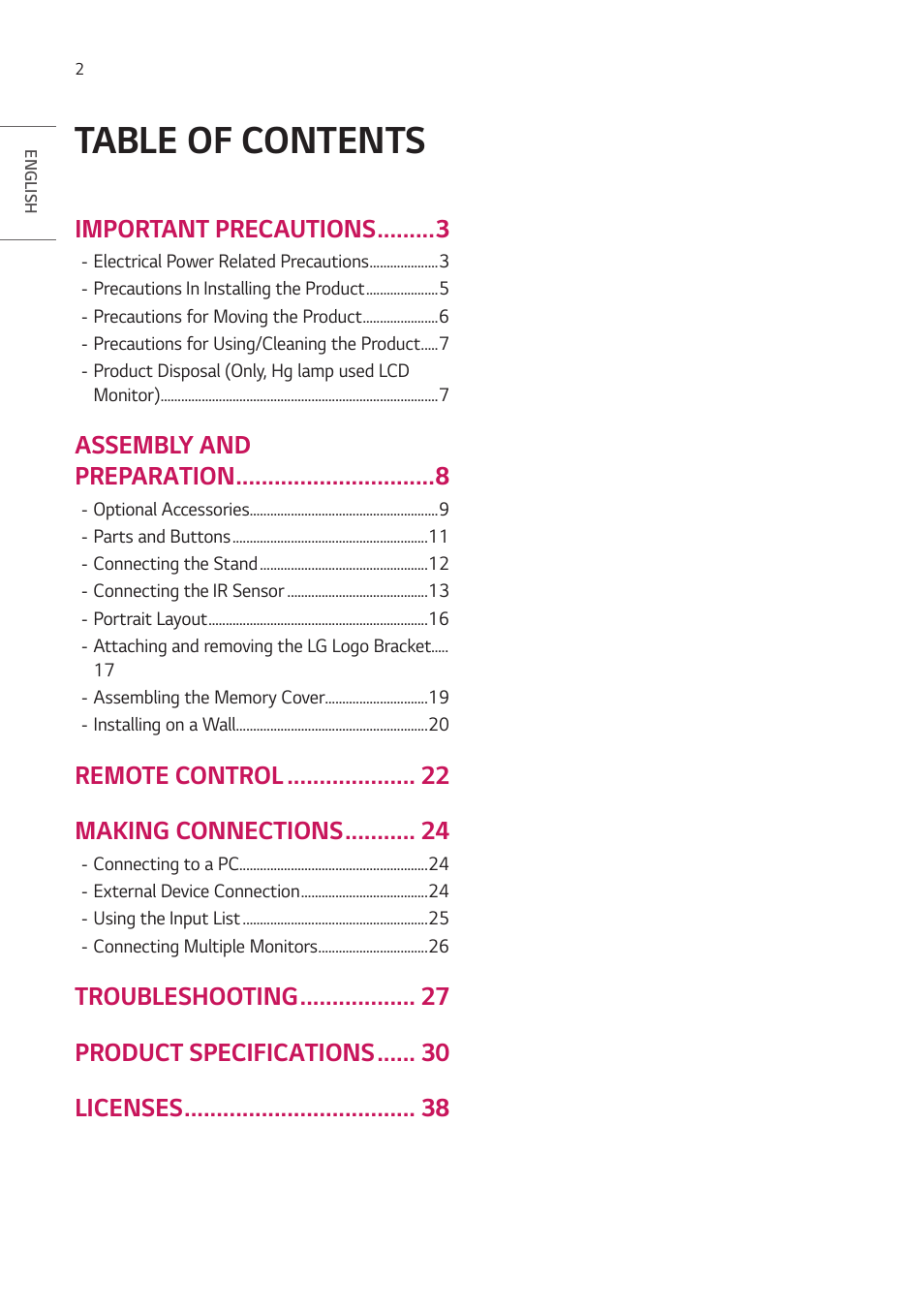 LG UH5F-H 65" Class 4K UHD Digital Signage & Conference Room SmIPS LED Display User Manual | Page 2 / 39