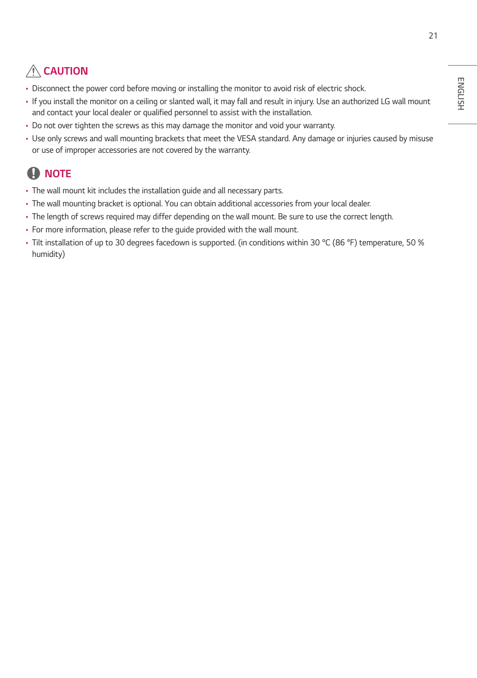 Caution | LG UH5F-H 65" Class 4K UHD Digital Signage & Conference Room SmIPS LED Display User Manual | Page 21 / 39