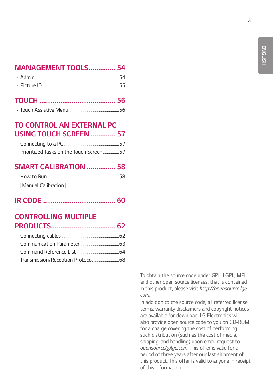 Management tools, Touch, Smart calibration | Ir code controlling multiple products | LG LAA015F130 130" Full HD HDR Video Wall Bundle (TAA Compliant) User Manual | Page 31 / 121