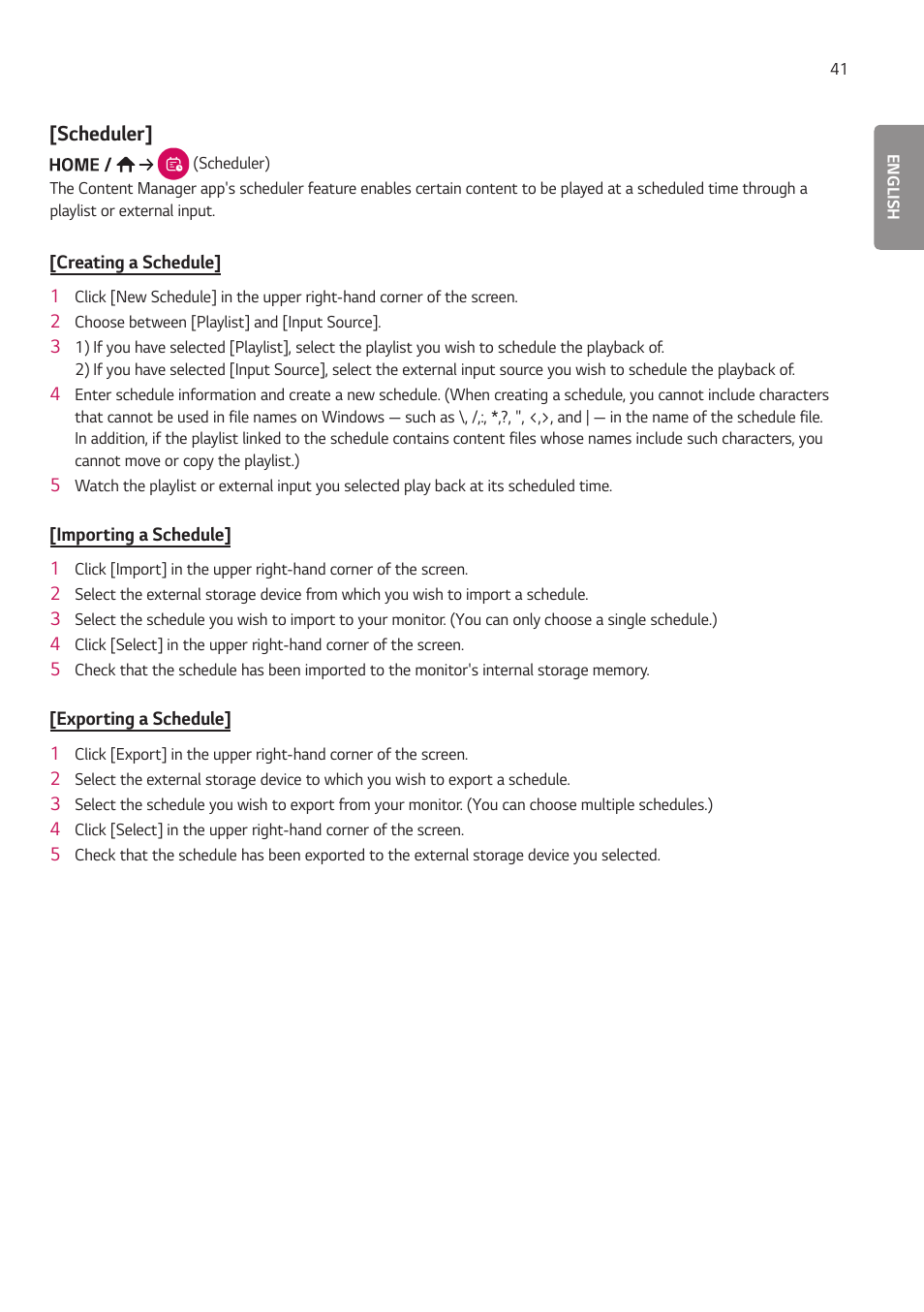 Scheduler | LG LAA015F130 130" Full HD HDR Video Wall Bundle (TAA Compliant) User Manual | Page 69 / 121