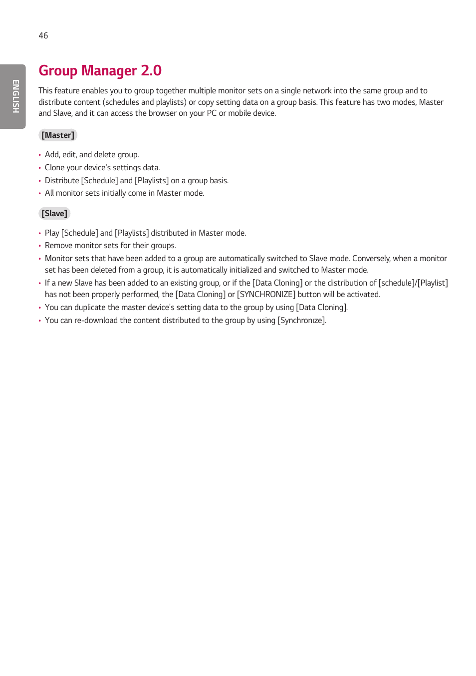 Group manager 2.0 | LG LAA015F130 130" Full HD HDR Video Wall Bundle (TAA Compliant) User Manual | Page 74 / 121