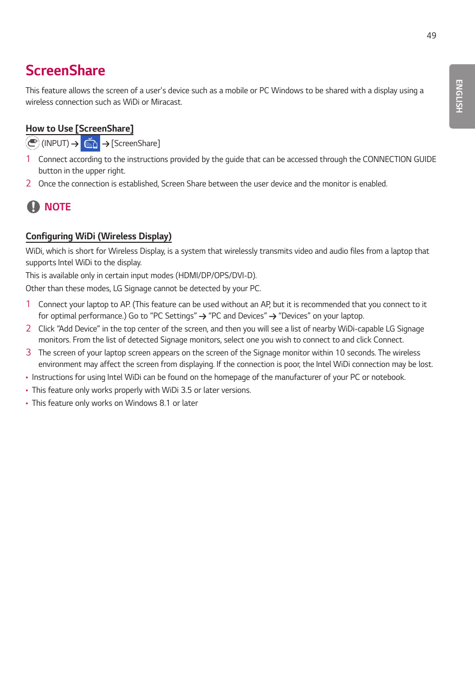 Screenshare | LG LAA015F130 130" Full HD HDR Video Wall Bundle (TAA Compliant) User Manual | Page 77 / 121