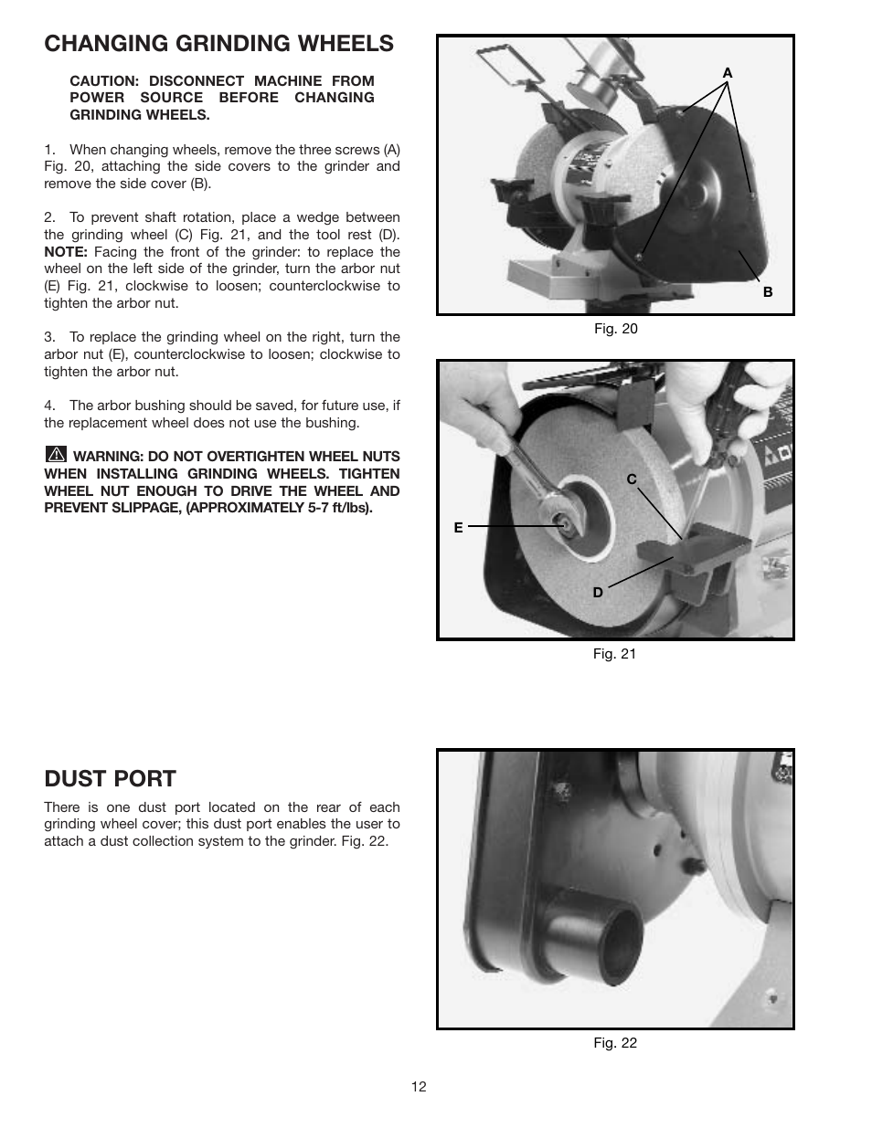 Changing grinding wheels, Dust port | Delta 23-735 User Manual | Page 12 / 16