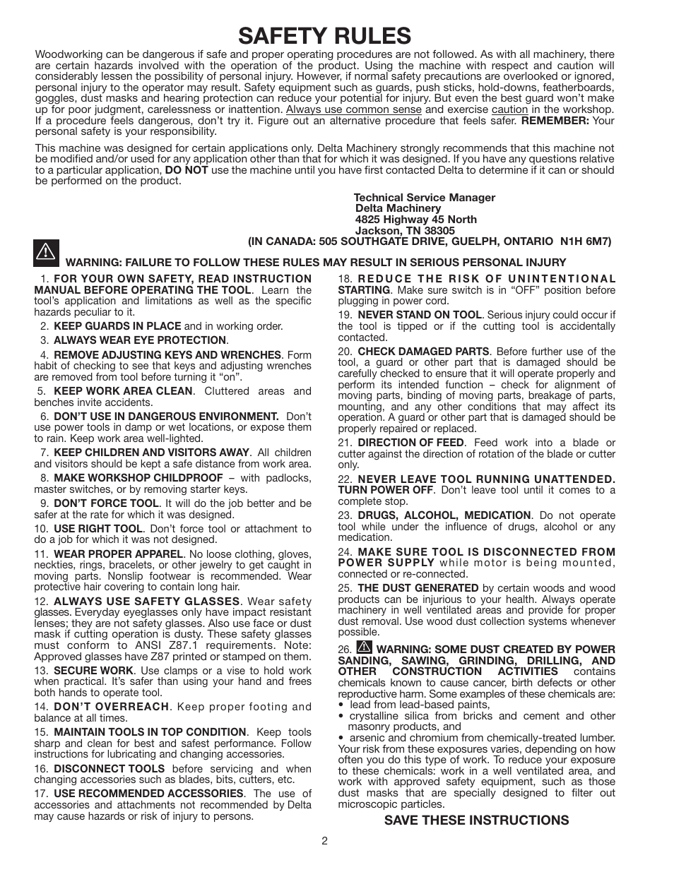 Safety rules | Delta 23-735 User Manual | Page 2 / 16