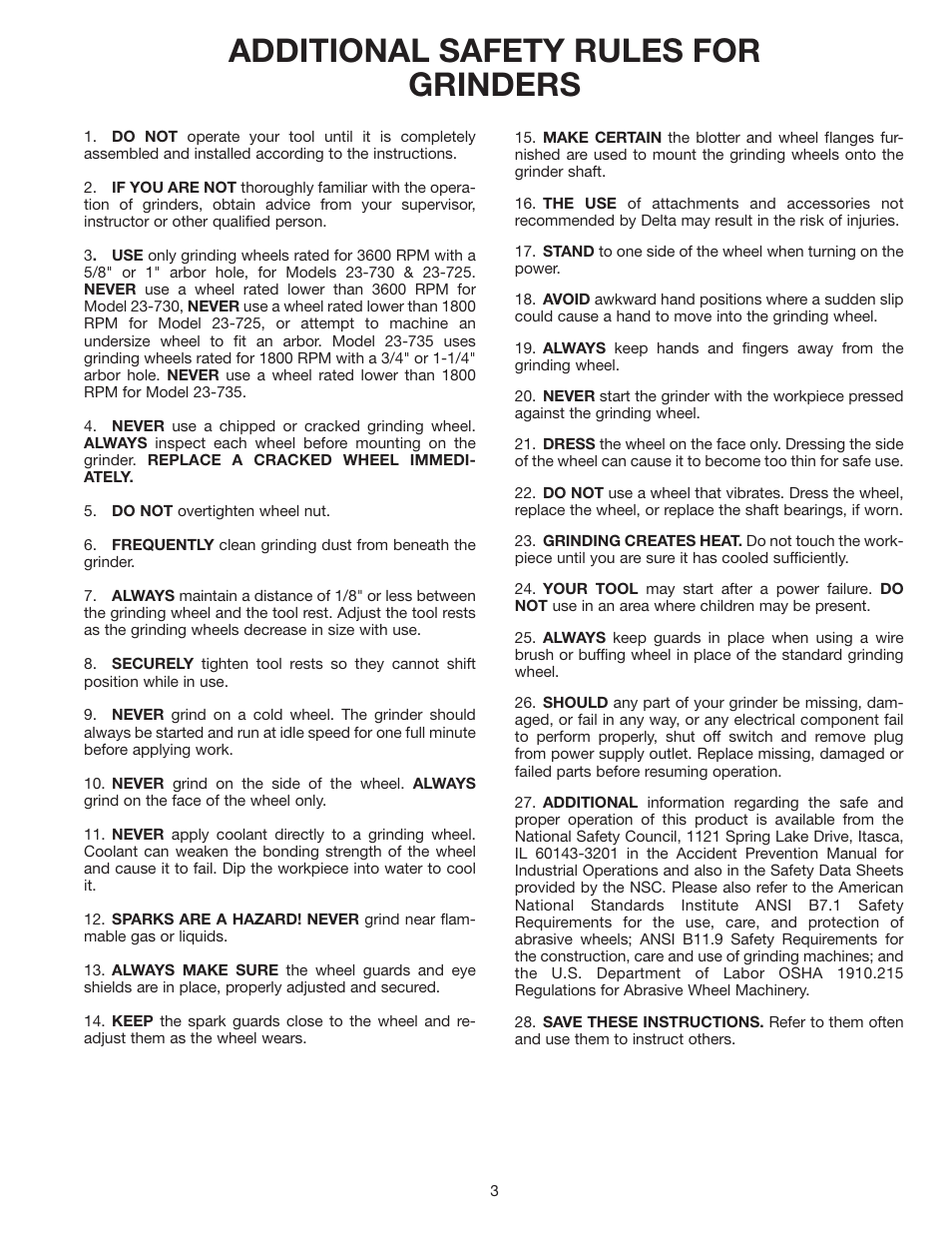 Additional safety rules for grinders | Delta 23-735 User Manual | Page 3 / 16