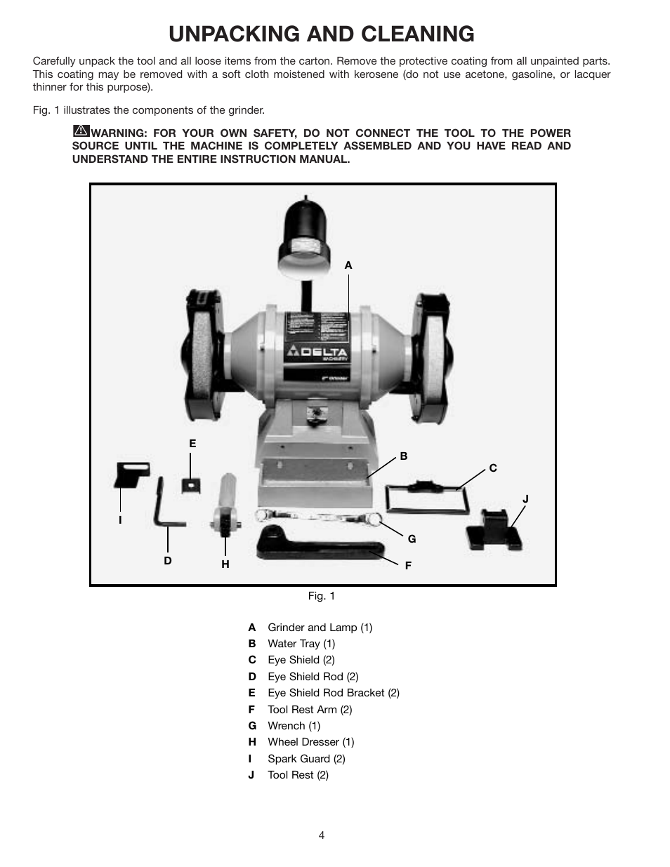 Unpacking and cleaning | Delta 23-735 User Manual | Page 4 / 16