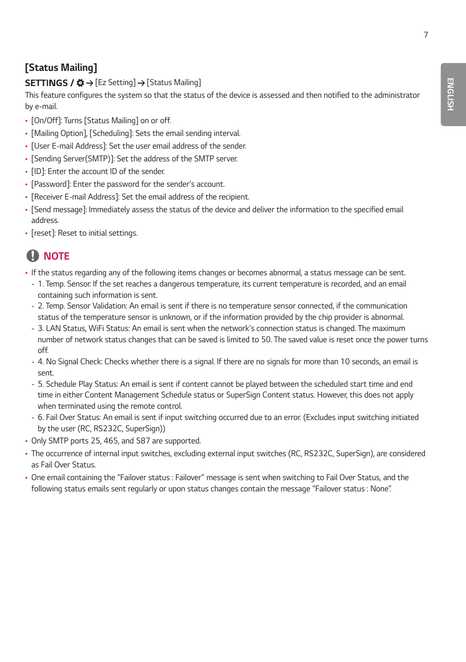 Status mailing | LG EW5G-V Series 55" Full HD Transparent OLED Signage Display User Manual | Page 41 / 131