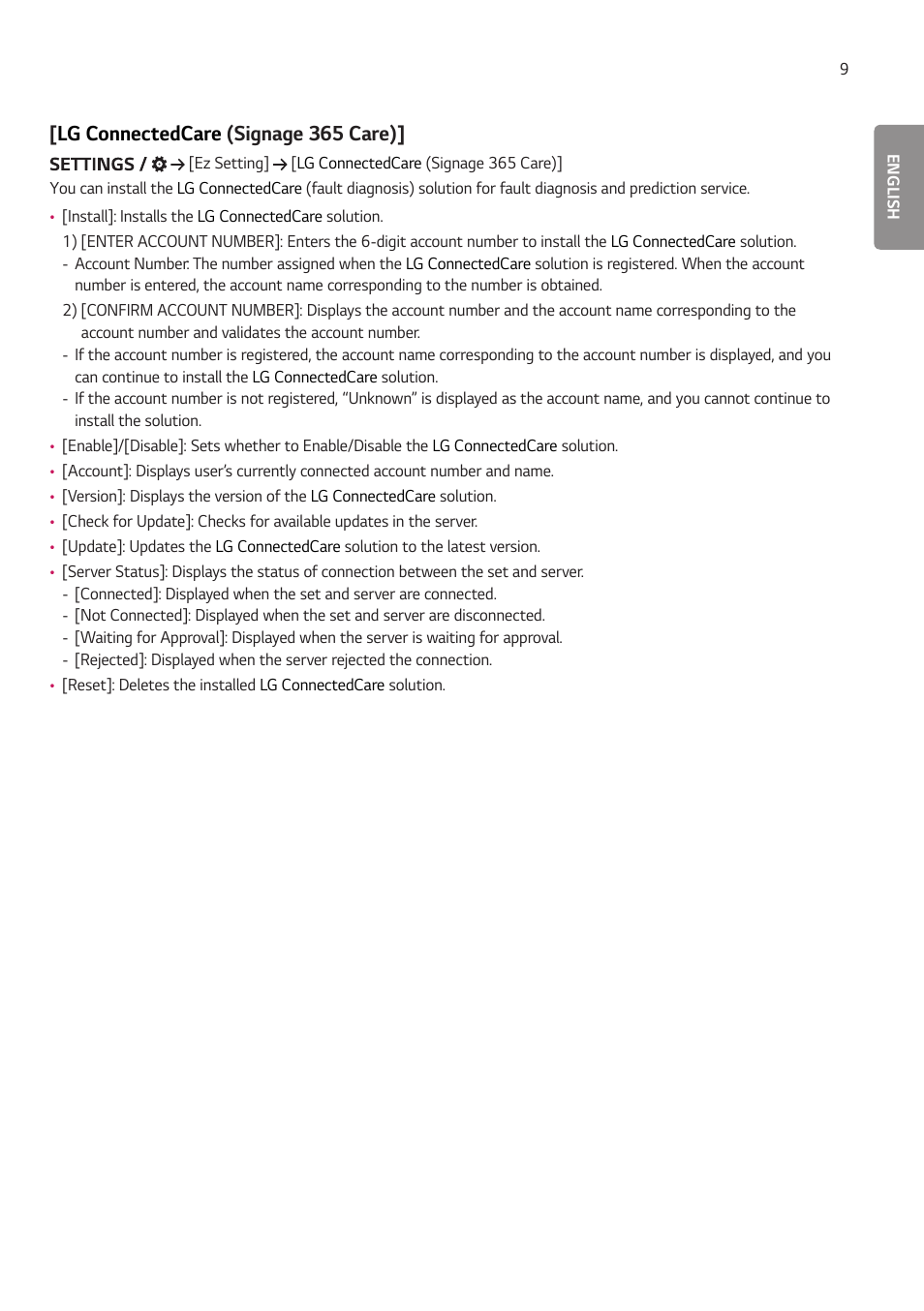 Lg connectedcare (signage 365 care), Lg connectedcare, Signage 365 care) | LG EW5G-V Series 55" Full HD Transparent OLED Signage Display User Manual | Page 43 / 131