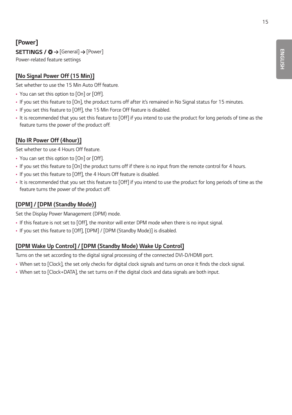 Power | LG EW5G-V Series 55" Full HD Transparent OLED Signage Display User Manual | Page 49 / 131