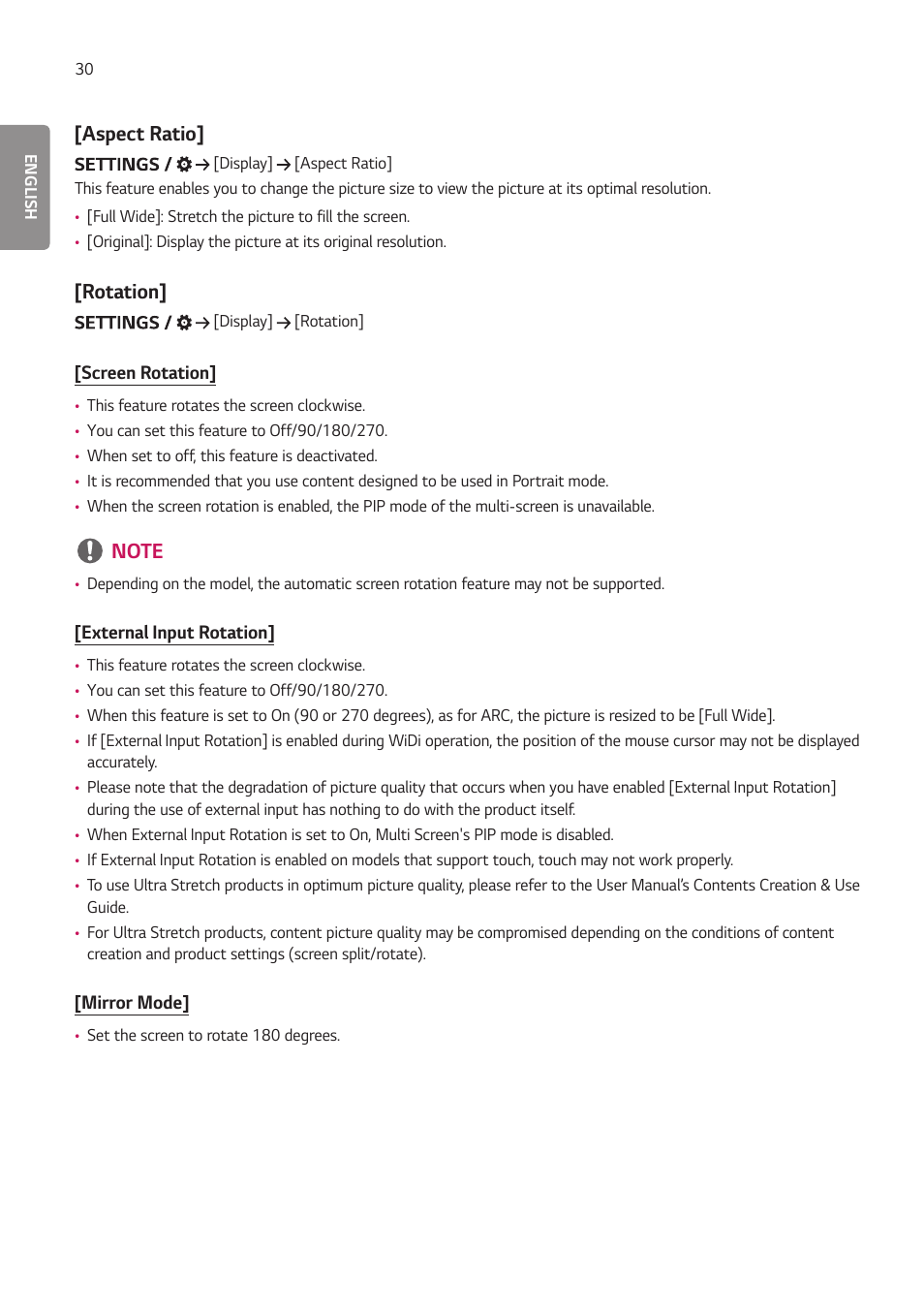 Aspect ratio, Rotation, Aspect ratio] [rotation | LG EW5G-V Series 55" Full HD Transparent OLED Signage Display User Manual | Page 64 / 131