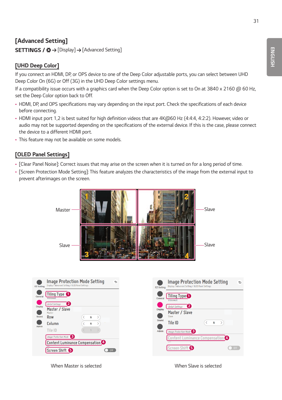 Advanced setting | LG EW5G-V Series 55" Full HD Transparent OLED Signage Display User Manual | Page 65 / 131