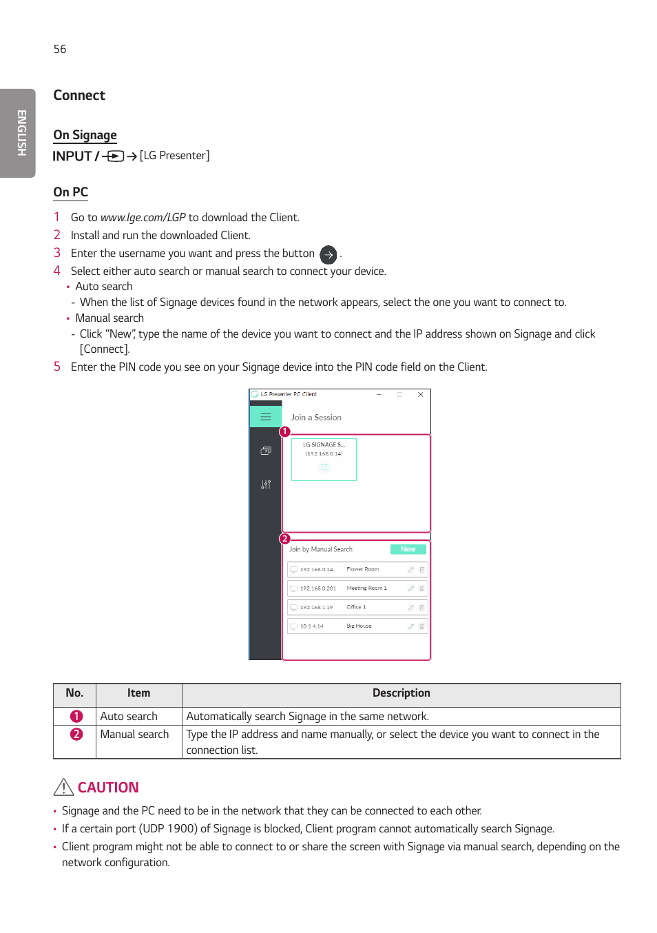 Connect, Caution | LG EW5G-V Series 55" Full HD Transparent OLED Signage Display User Manual | Page 90 / 131