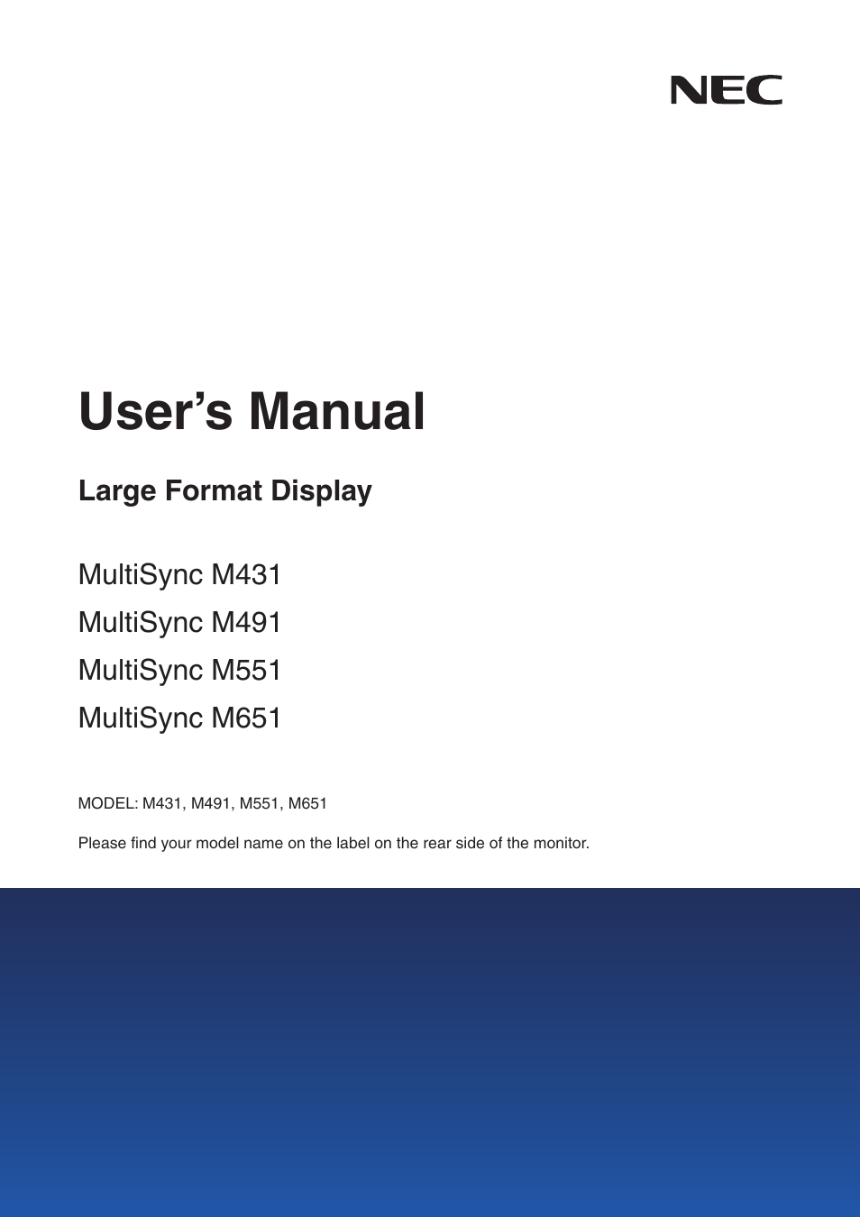 NEC MultiSync M491 49" Class HDR 4K UHD Commercial IPS LED Display User Manual | 97 pages