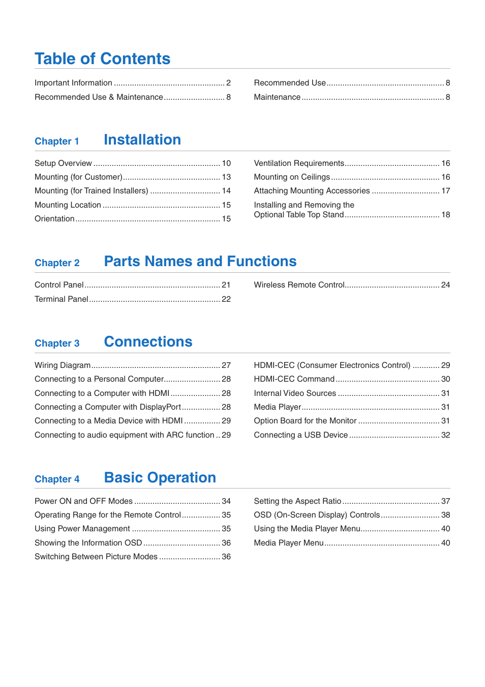 NEC MultiSync M491 49" Class HDR 4K UHD Commercial IPS LED Display User Manual | Page 2 / 97
