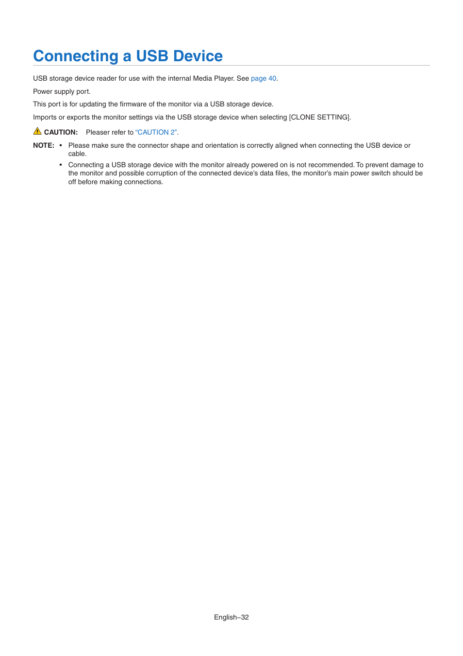 Connecting a usb device, Mation, please see, Connecting a | NEC MultiSync M491 49" Class HDR 4K UHD Commercial IPS LED Display User Manual | Page 36 / 97