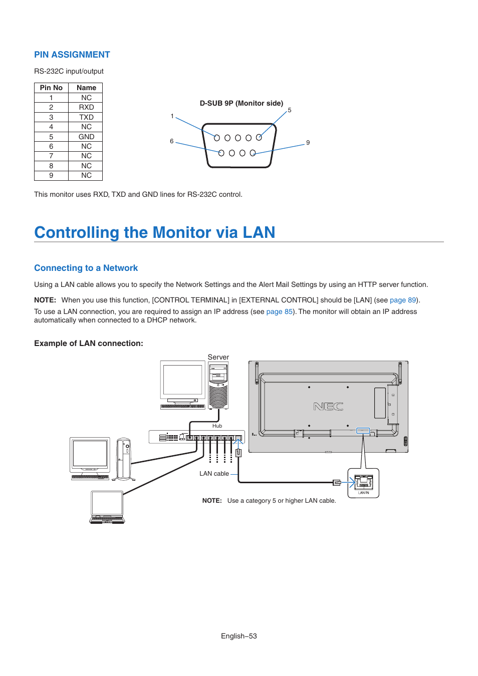 Controlling the monitor via lan | NEC MultiSync M491 49" Class HDR 4K UHD Commercial IPS LED Display User Manual | Page 57 / 97