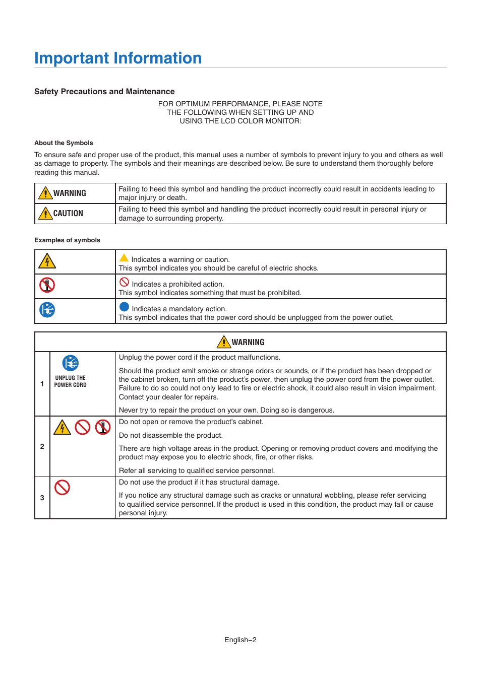 Important information | NEC MultiSync M491 49" Class HDR 4K UHD Commercial IPS LED Display User Manual | Page 6 / 97