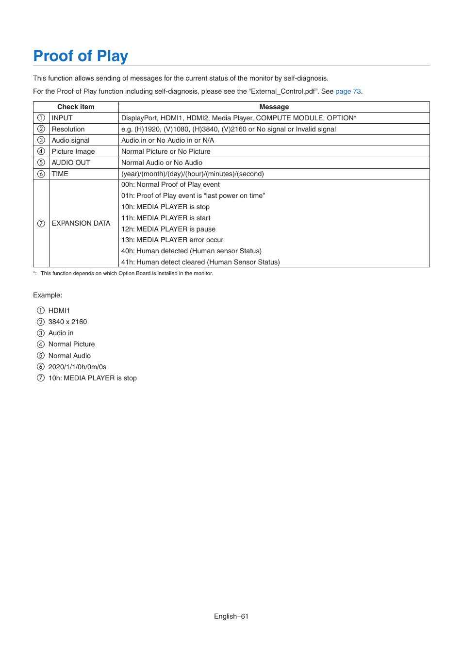 Proof of play | NEC MultiSync M491 49" Class HDR 4K UHD Commercial IPS LED Display User Manual | Page 65 / 97