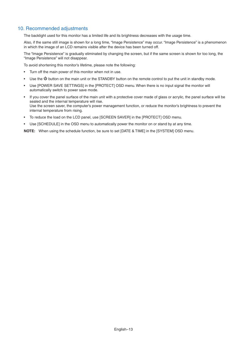 Recommended adjustments | NEC MA Series 43" 4K Commercial Display with Media Player and Raspberry Pi Compute Module 4 SoC User Manual | Page 17 / 113