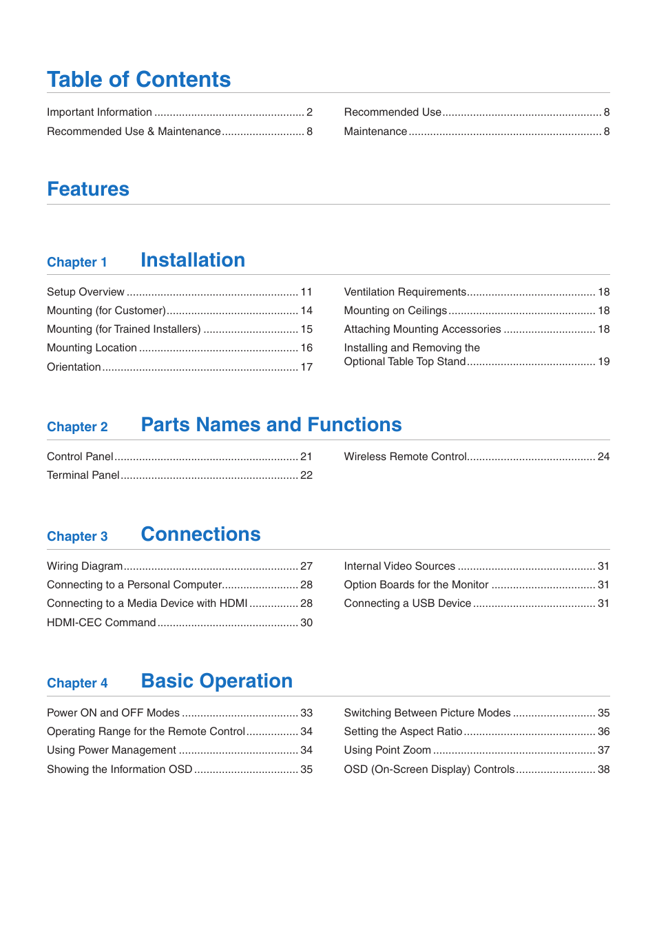 NEC MA Series 43" 4K Commercial Display with Media Player and Raspberry Pi Compute Module 4 SoC User Manual | Page 2 / 113