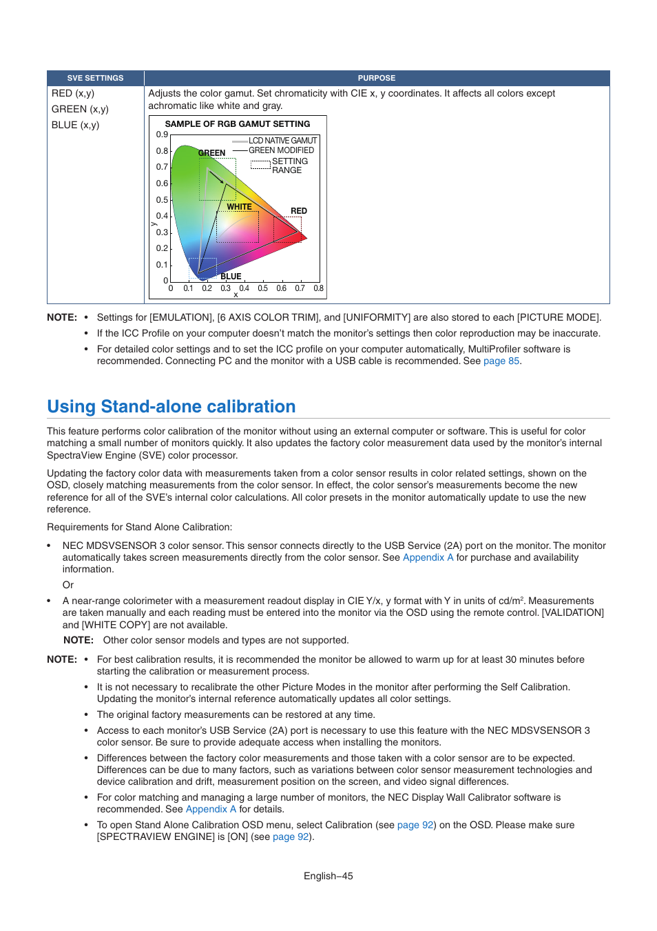 Using stand-alone calibration | NEC MA Series 43" 4K Commercial Display with Media Player and Raspberry Pi Compute Module 4 SoC User Manual | Page 49 / 113