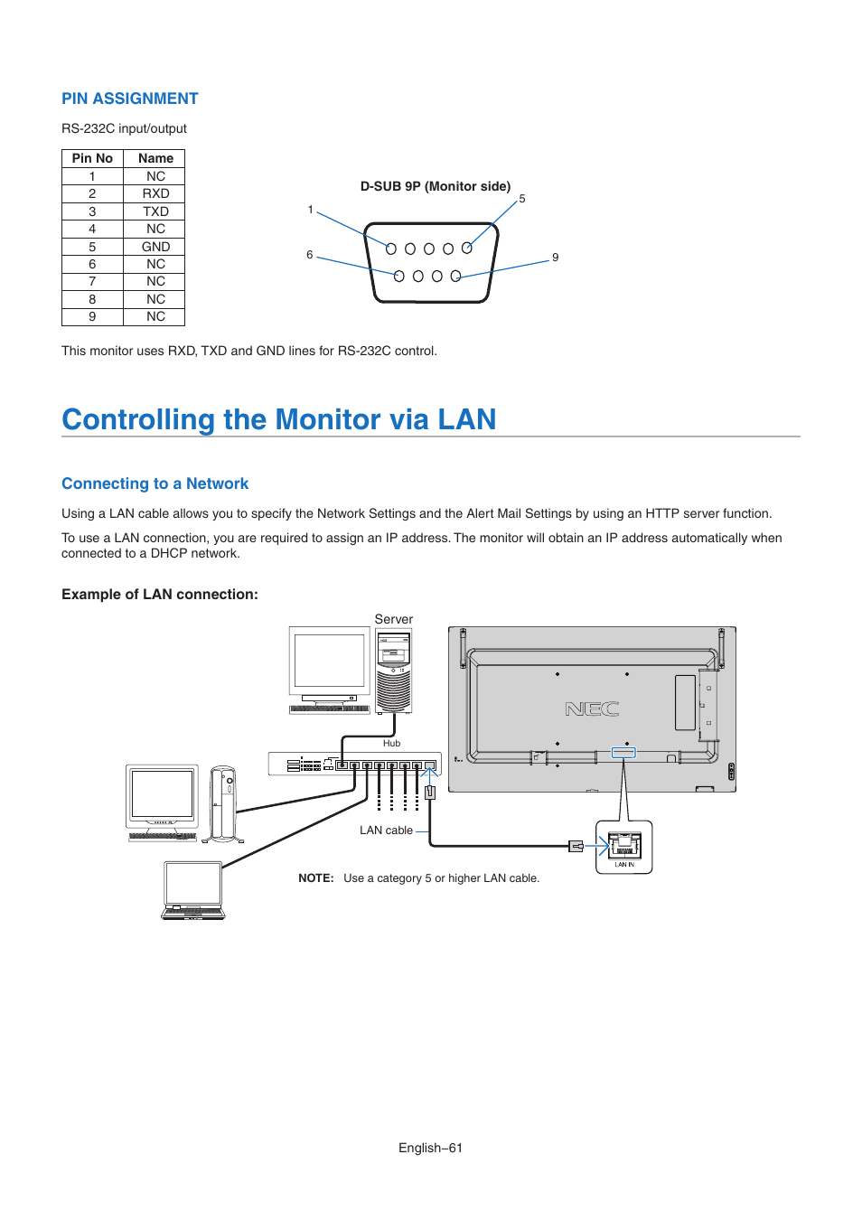 Controlling the monitor via lan | NEC MA Series 43" 4K Commercial Display with Media Player and Raspberry Pi Compute Module 4 SoC User Manual | Page 65 / 113