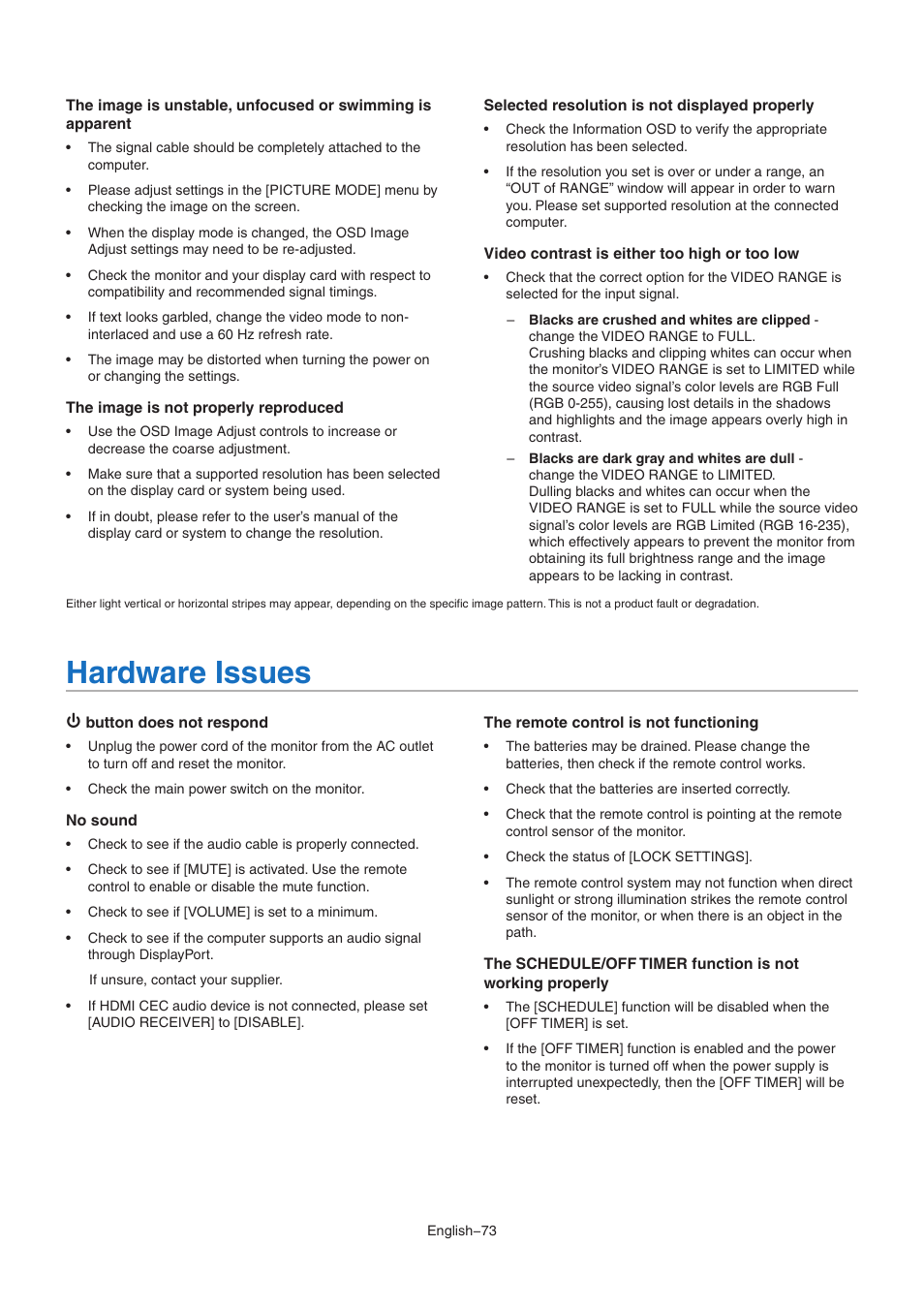 Hardware issues | NEC MA Series 43" 4K Commercial Display with Media Player and Raspberry Pi Compute Module 4 SoC User Manual | Page 77 / 113