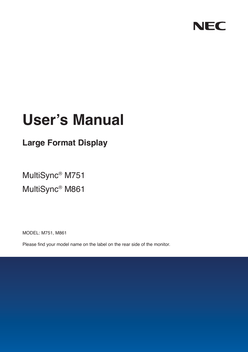 NEC M861 86" UHD 4K HDR Commercial Monitor User Manual | 114 pages