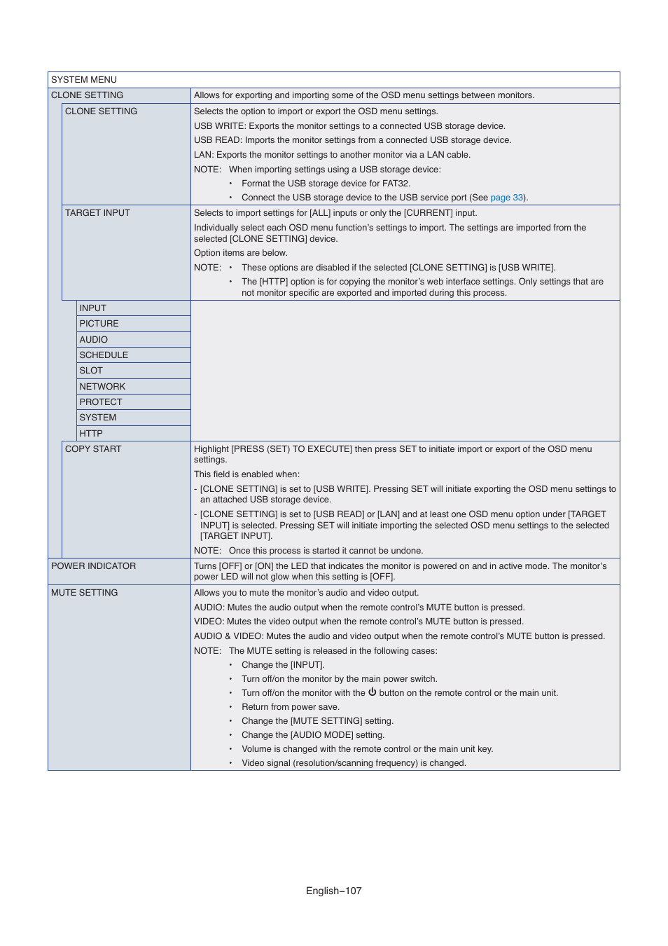 Osd menu options. see | NEC M861 86" UHD 4K HDR Commercial Monitor User Manual | Page 111 / 114