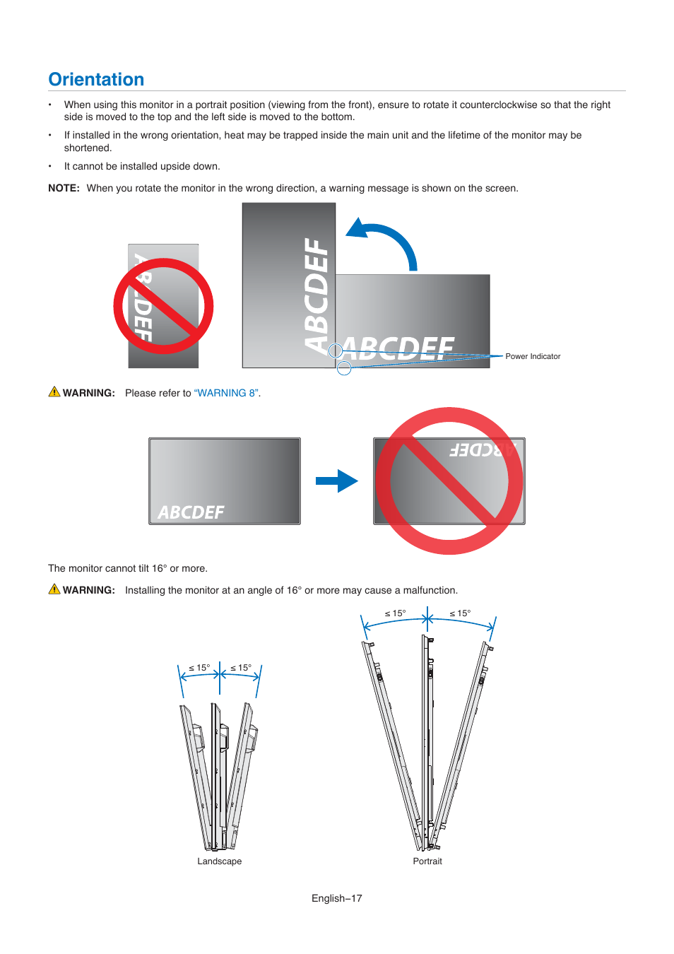 Orientation | NEC M861 86" UHD 4K HDR Commercial Monitor User Manual | Page 21 / 114