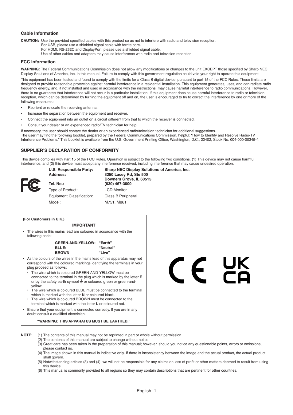 NEC M861 86" UHD 4K HDR Commercial Monitor User Manual | Page 5 / 114