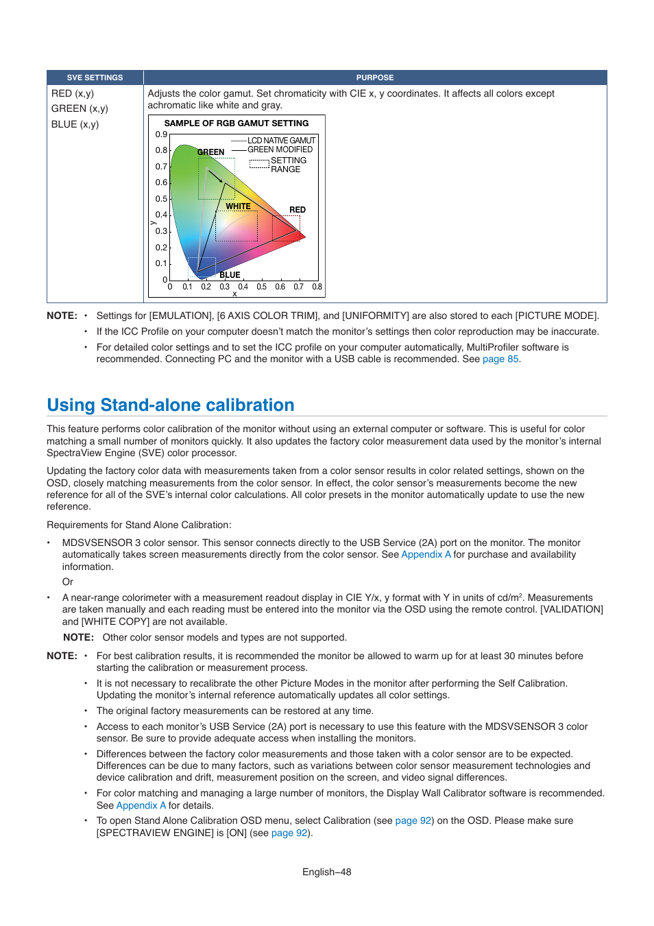 Using stand-alone calibration | NEC M861 86" UHD 4K HDR Commercial Monitor User Manual | Page 52 / 114