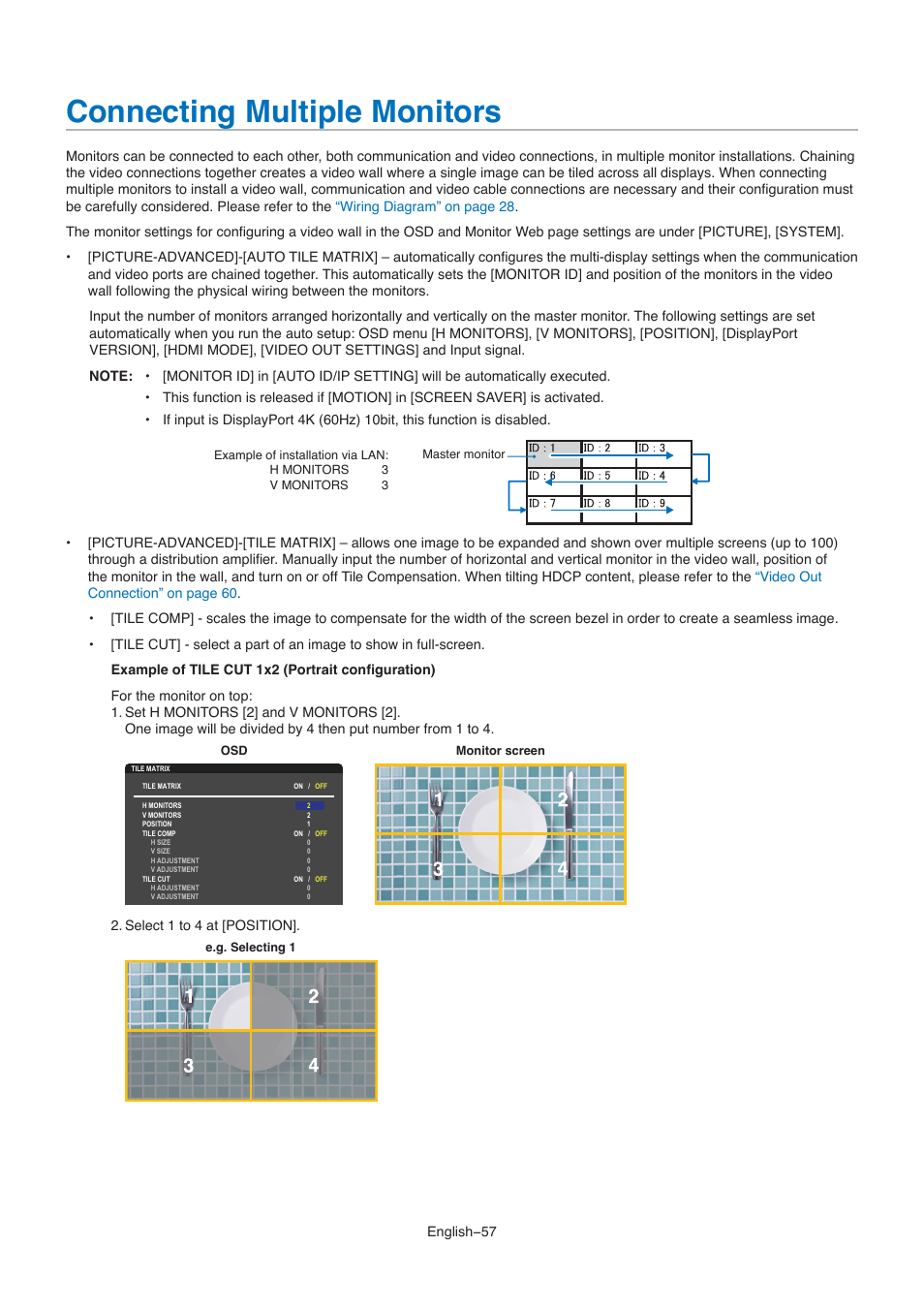 Connecting multiple monitors | NEC M861 86" UHD 4K HDR Commercial Monitor User Manual | Page 61 / 114